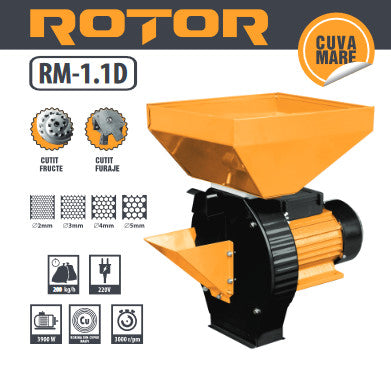 Moara cerale ROTOR RM1.1D, 200kg/ora, 220V, motor 3.9kW inclus