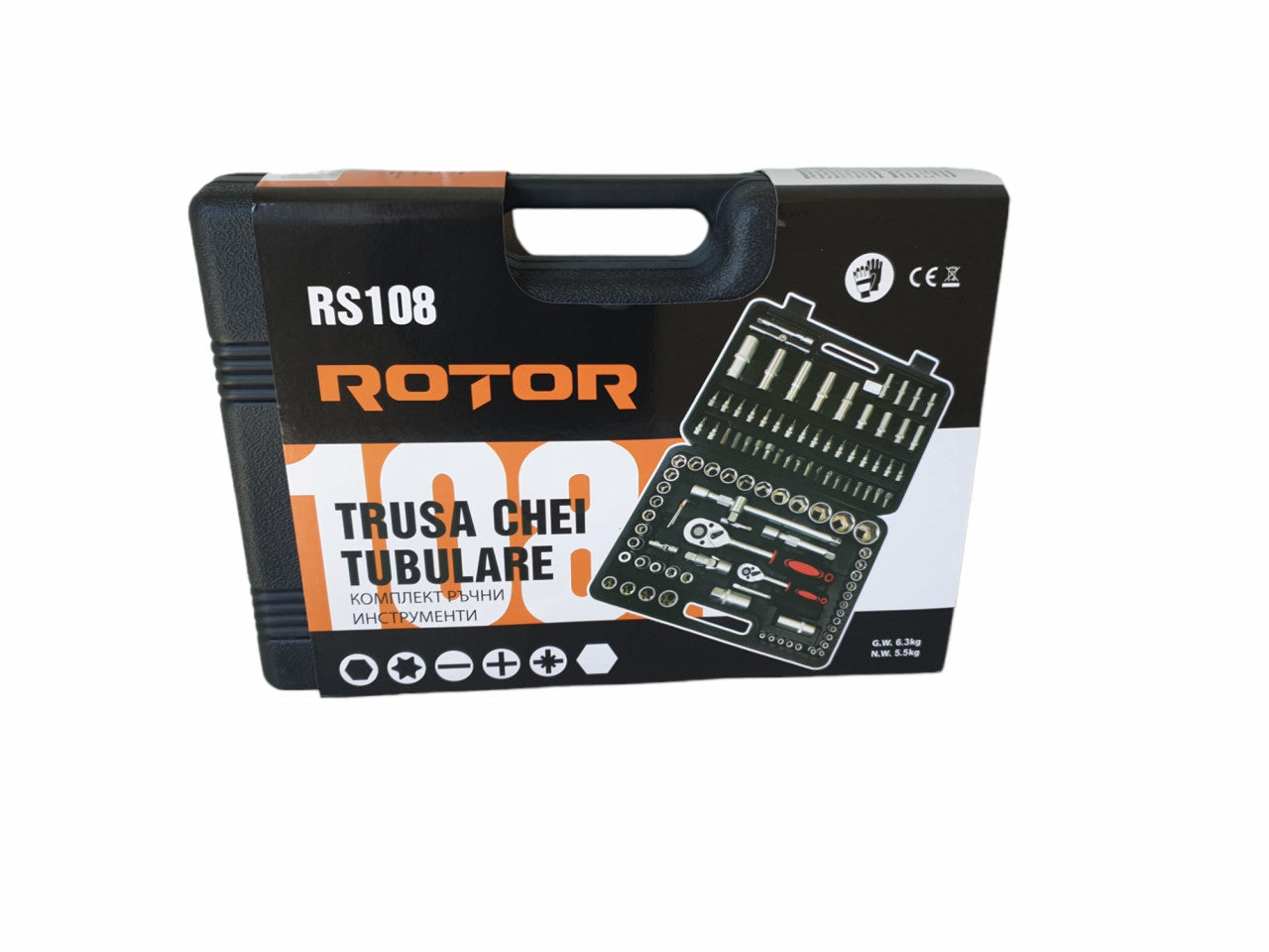 Trusa de chei tubulare Rotor RS108, 108 piese, Crom Vanadium